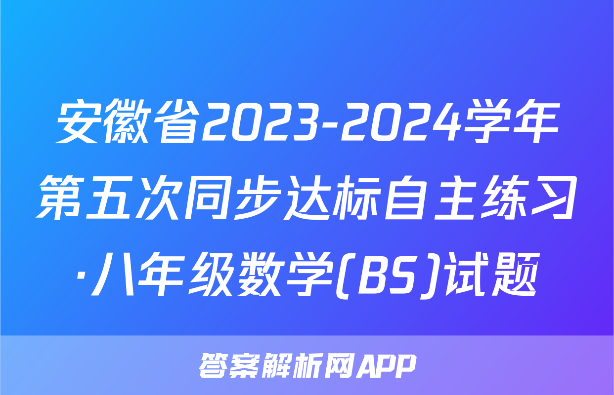 安徽省2023-2024学年第五次同步达标自主练习·八年级数学(BS)试题