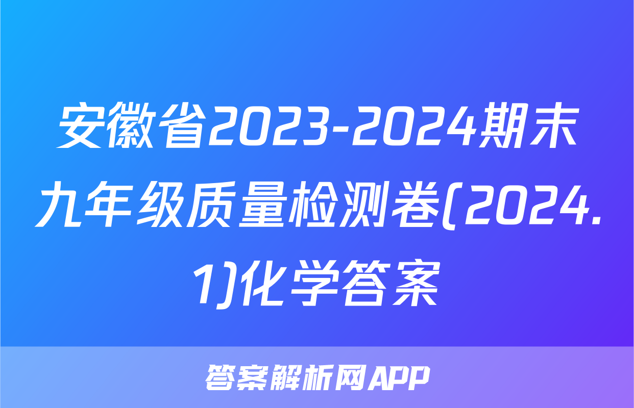 安徽省2023-2024期末九年级质量检测卷(2024.1)化学答案