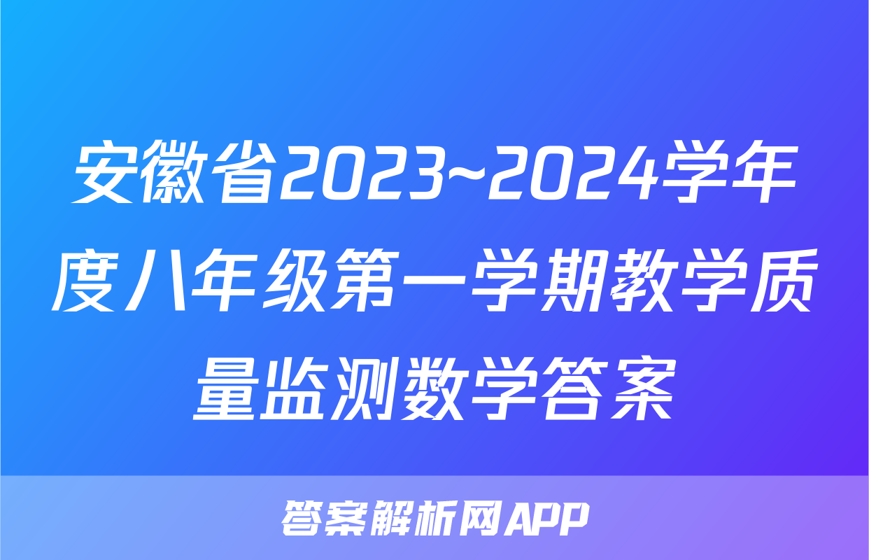 安徽省2023~2024学年度八年级第一学期教学质量监测数学答案