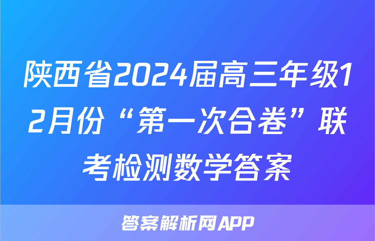陕西省2024届高三年级12月份“第一次合卷”联考检测数学答案