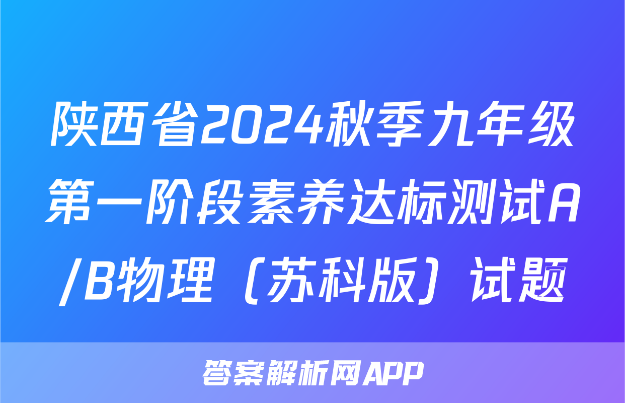 陕西省2024秋季九年级第一阶段素养达标测试A/B物理（苏科版）试题