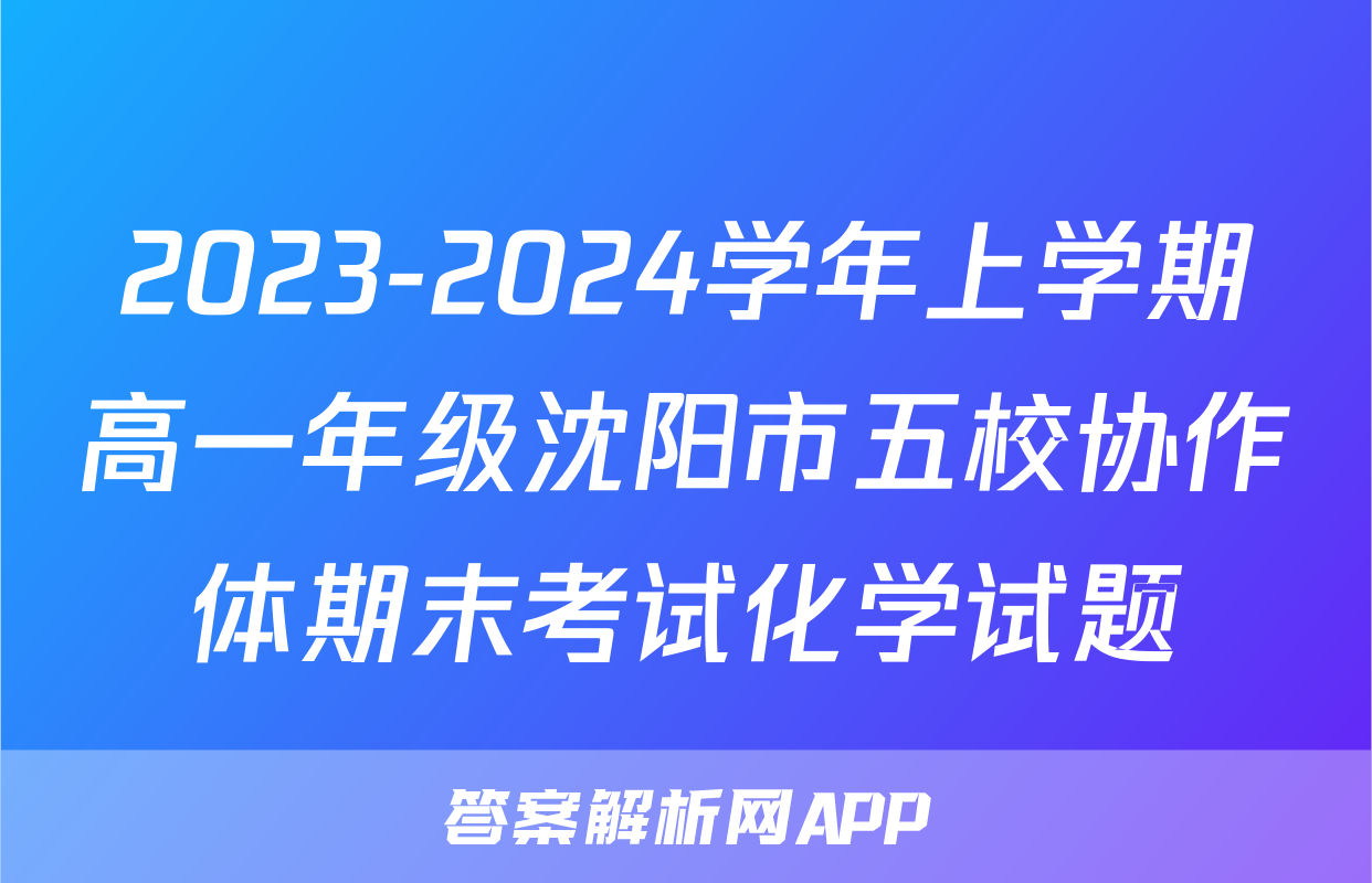 2023-2024学年上学期高一年级沈阳市五校协作体期末考试化学试题