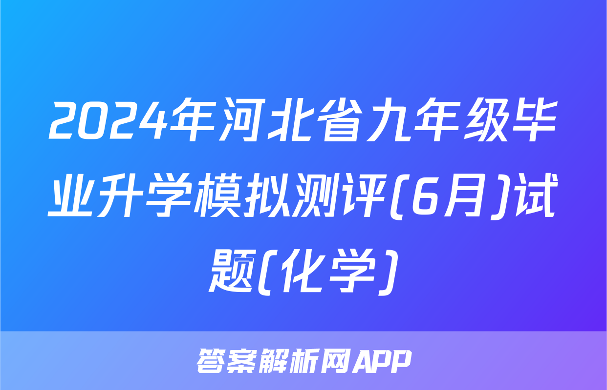 2024年河北省九年级毕业升学模拟测评(6月)试题(化学)
