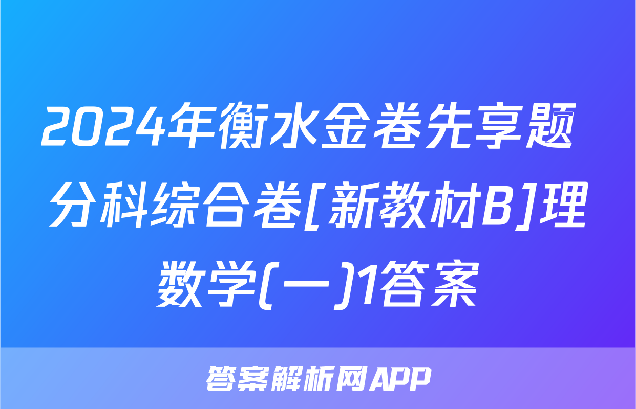 2024年衡水金卷先享题 分科综合卷[新教材B]理数学(一)1答案
