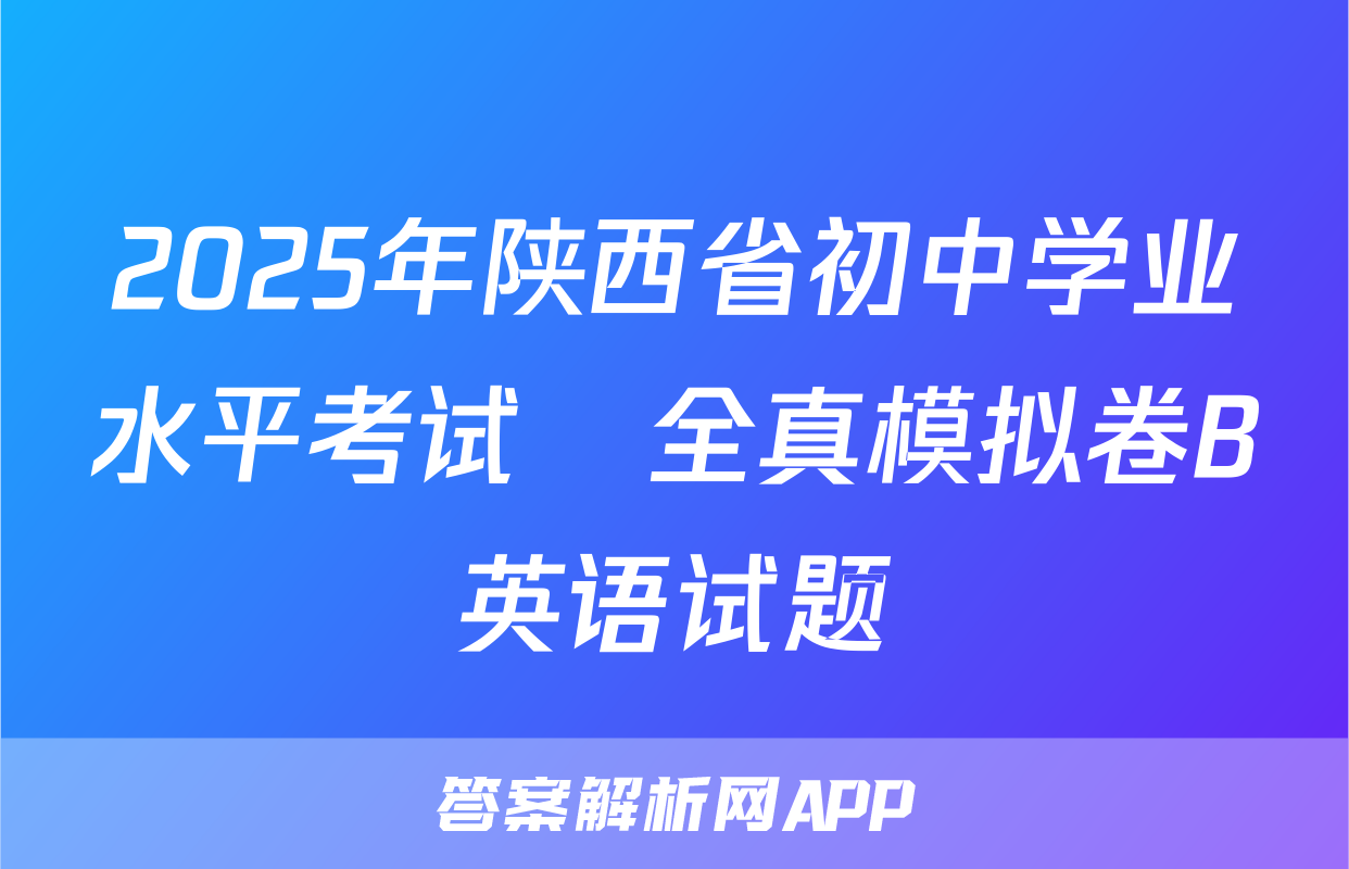 2025年陕西省初中学业水平考试•全真模拟卷B英语试题