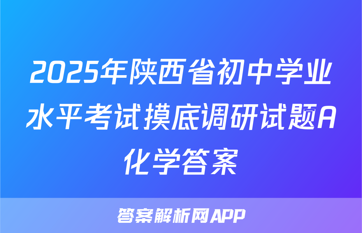 2025年陕西省初中学业水平考试摸底调研试题A化学答案