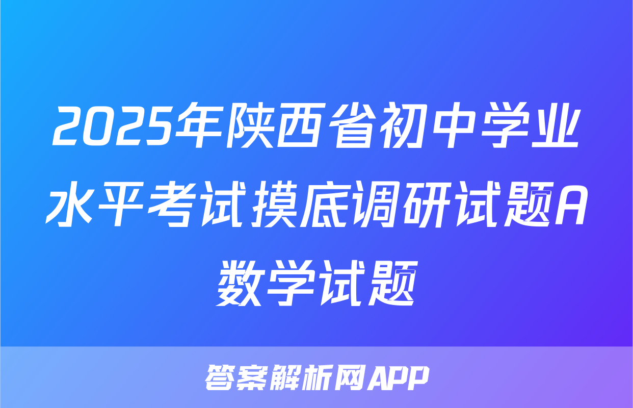 2025年陕西省初中学业水平考试摸底调研试题A数学试题